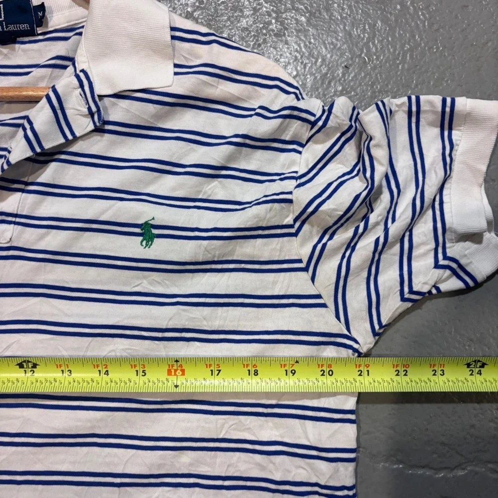 Vintage 90s Polo Ralph Lauren Striped Polo Shirt Medium Blue White Thin USA